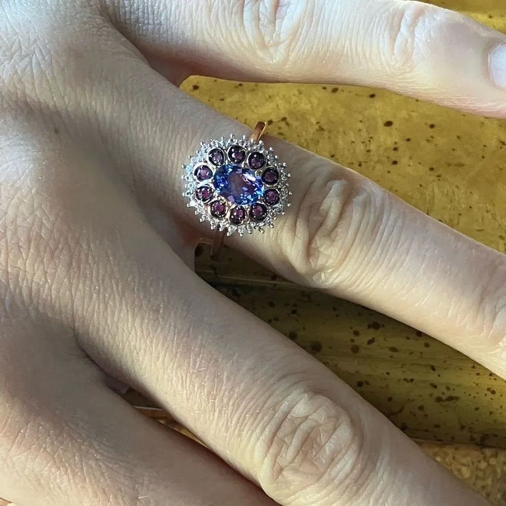 Natural Tanzanite Pink Sapphire Sterling Silver Ring Size 7